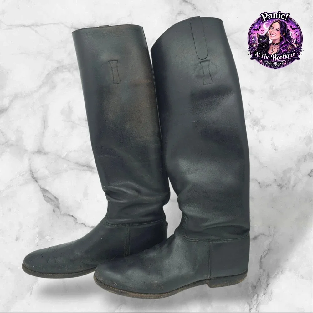 Vintage Leather Riding Boots Black Tall Equestrian Cobbler Project Salvage Worn